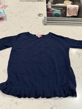 Lilly Pulitzer Navy Blue Ruffle Hem Sweater Top
